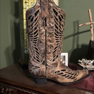 Corral Distressed Brown and Black Cutout Heeled Boots